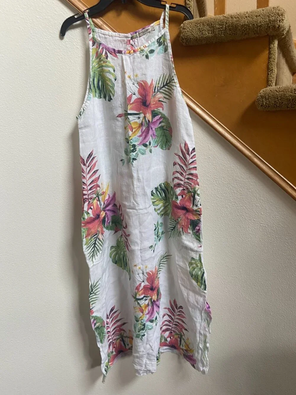 Lungo l'arno 100% linen beach dress tropical print sz S